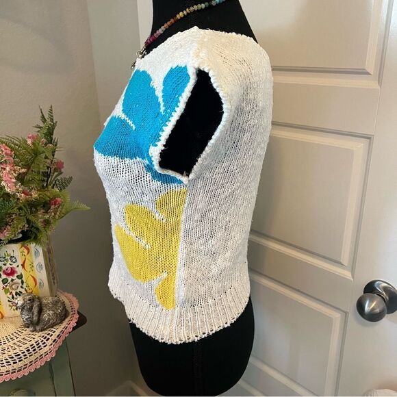 Ginenne Vintage Pink Blue Yellow Big Floral Knit Sweater Blouse S See Details - Picture 4 of 15